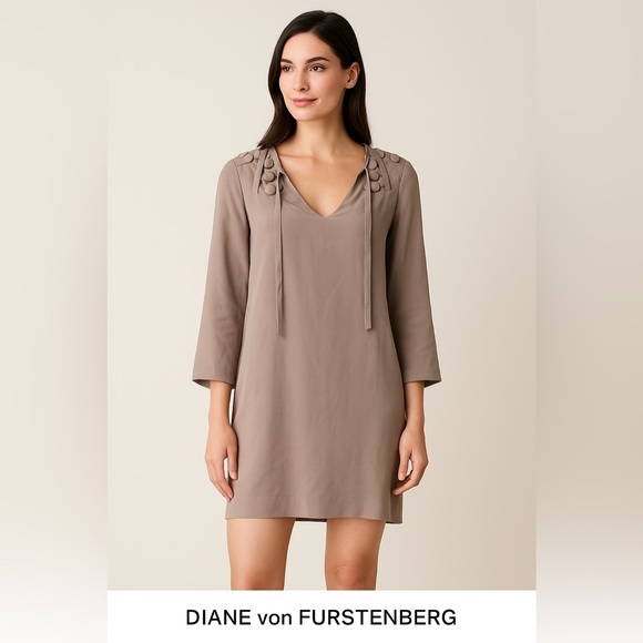 Diane Von Furstenberg Dresses & Skirts - DVF Diane Von Furstenberg 100% silk luxe taupe midi dress Size 10 NWOT